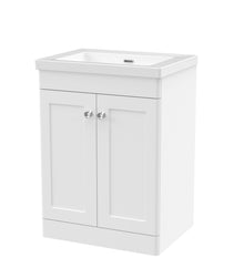 Nui Classique 600mm Floor Standing 2 - door Vanity With Basin - 0 Tap Hole Traditional Satin White Fireclay 845x613x462mm - JJ Building Materials