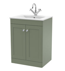 Nui Classique 600mm Floor Standing 2 - door Vanity With Basin - 1 Tap Hole Traditional Satin Green Vitreous China 818x605x460mm - JJ Building Materials