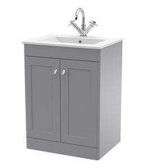 Nui Classique 600mm Floor Standing 2 - door Vanity With Basin - 1 Tap Hole Traditional Satin Grey Vitreous China 818x605x460mm - JJ Building Materials