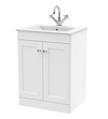 Nui Classique 600mm Floor Standing 2 - door Vanity With Basin - 1 Tap Hole Traditional Satin White Vitreous China 818x605x460mm - JJ Building Materials