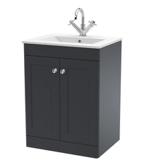 Nui Classique 600mm Floor Standing 2 - door Vanity With Basin - 1 Tap Hole Traditional Soft Black Vitreous China 818x605x460mm - JJ Building Materials