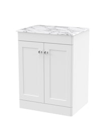 Nui Classique 600mm Floor Standing 2 - door Vanity With Marble Top Traditional Satin White Natural Marble 818x610x460mm - CLC125CMT - JJ Building Materials