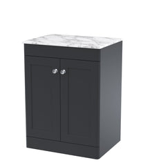 Nui Classique 600mm Floor Standing 2 - door Vanity With Marble Top Traditional Soft Black Natural Marble 818x610x460mm - CLC1425CMT - JJ Building Materials