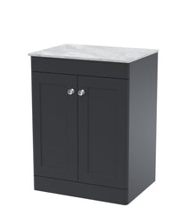Nui Classique 600mm Floor Standing 2 - door Vanity With Marble Top Traditional Soft Black Natural Marble 818x610x460mm - CLC1425GMT - JJ Building Materials