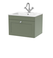 Nui Classique 600mm Wall Hung 1 - drawer Unit & Stone Basin 1th Traditional Satin Green MFC Painted Matt,stone 447x610x460mm - CLC894P - JJ Building Materials