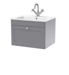 Nui Classique 600mm Wall Hung 1 - drawer Unit & Stone Basin 1th Traditional Satin Grey MFC Painted Matt,stone 447x610x460mm - CLC294P - JJ Building Materials