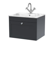 Nui Classique 600mm Wall Hung 1 - drawer Unit & Stone Basin 1th Traditional Soft Black MFC Painted Matt,stone 447x610x460mm - CLC1494Q - JJ Building Materials