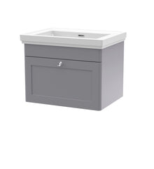 Nui Classique 600mm Wall Hung 1 Drawer Vanity & Basin 0th Traditional Satin Grey MFC Painted Matt 452x630x471mm - JJ Building Materials