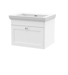 Nui Classique 600mm Wall Hung 1 Drawer Vanity & Basin 0th Traditional Satin White MFC Painted Matt 452x630x471mm - JJ Building Materials