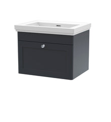 Nui Classique 600mm Wall Hung 1 Drawer Vanity & Basin 0th Traditional Soft Black MFC Painted Matt 452x630x471mm - JJ Building Materials