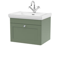Nui Classique 600mm Wall Hung 1 - drawer Vanity & Basin 1th Traditional Satin Green MFC Painted Matt 496x631x471mm - JJ Building Materials