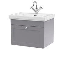 Nui Classique 600mm Wall Hung 1 - drawer Vanity & Basin 1th Traditional Satin Grey MFC Painted Matt 496x631x471mm - JJ Building Materials