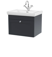 Nui Classique 600mm Wall Hung 1 - drawer Vanity & Basin 1th Traditional Soft Black MFC Painted Matt 496x631x471mm - JJ Building Materials
