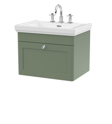 Nui Classique 600mm Wall Hung 1 - drawer Vanity & Basin 3th Traditional Satin Green MFC Painted Matt 496x631x471mm - JJ Building Materials