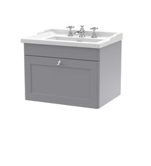 Nui Classique 600mm Wall Hung 1 Drawer Vanity & Basin 3th Traditional Satin Grey MFC Painted Matt 489x620x470mm - JJ Building Materials