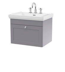 Nui Classique 600mm Wall Hung 1 - drawer Vanity & Basin 3th Traditional Satin Grey MFC Painted Matt 496x631x471mm - JJ Building Materials