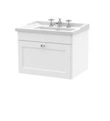 Nui Classique 600mm Wall Hung 1 Drawer Vanity & Basin 3th Traditional Satin White MFC Painted Matt 489x620x470mm - JJ Building Materials