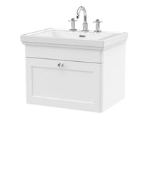 Nui Classique 600mm Wall Hung 1 - drawer Vanity & Basin 3th Traditional Satin White MFC Painted Matt 496x631x471mm - JJ Building Materials