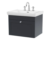 Nui Classique 600mm Wall Hung 1 - drawer Vanity & Basin 3th Traditional Soft Black MFC Painted Matt 496x631x471mm - JJ Building Materials