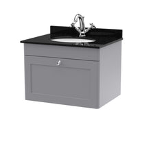 Nui Classique 600mm Wall Hung 1 Drawer Vanity & Marble Top 1th Traditional Satin Grey MFC Painted Matt 445x620x463mm - CLC294BR1 - JJ Building Materials