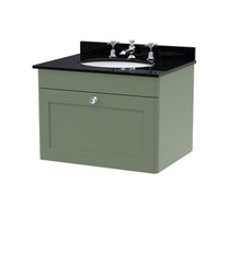 Nui Classique 600mm Wall Hung 1 Drawer Vanity & Marble Top 3th Traditional Satin Green MFC Painted Matt 445x620x463mm - CLC894BR3 - JJ Building Materials