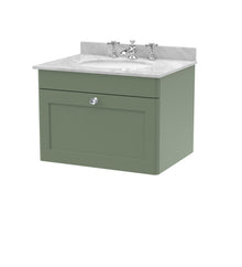 Nui Classique 600mm Wall Hung 1 Drawer Vanity & Marble Top 3th Traditional Satin Green MFC Painted Matt 445x620x463mm - CLC894GR3 - JJ Building Materials