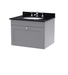 Nui Classique 600mm Wall Hung 1 Drawer Vanity & Marble Top 3th Traditional Satin Grey MFC Painted Matt 445x620x463mm - CLC294BR3 - JJ Building Materials