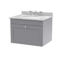Nui Classique 600mm Wall Hung 1 Drawer Vanity & Marble Top 3th Traditional Satin Grey MFC Painted Matt 445x620x463mm - CLC294GR3 - JJ Building Materials