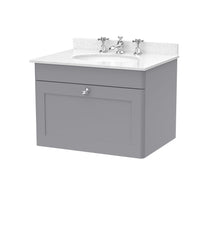 Nui Classique 600mm Wall Hung 1 Drawer Vanity & Marble Top 3th Traditional Satin Grey MFC Painted Matt 445x620x463mm - CLC294WR3 - JJ Building Materials