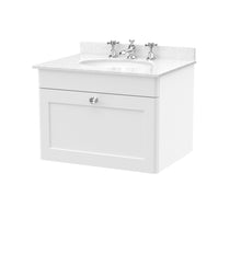 Nui Classique 600mm Wall Hung 1 Drawer Vanity & Marble Top 3th Traditional Satin White MFC Painted Matt 445x620x463mm - CLC194WR3 - JJ Building Materials
