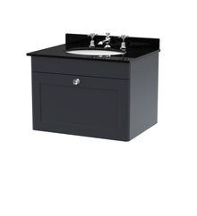Nui Classique 600mm Wall Hung 1 Drawer Vanity & Marble Top 3th Traditional Soft Black MFC Painted Matt 445x620x463mm - CLC1494BR3 - JJ Building Materials