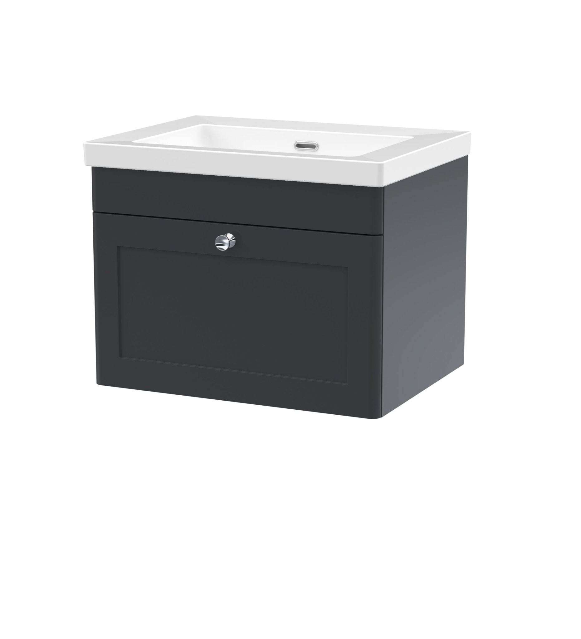Nui Classique 600mm Wall Hung 1 - drawer Vanity With Basin - 0 Tap Hole Traditional Soft Black Fireclay 476x613x462mm - JJ Building Materials