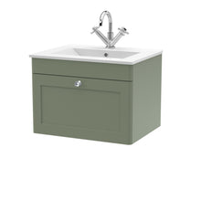 Nui Classique 600mm Wall Hung 1 - drawer Vanity With Basin - 1 Tap Hole Traditional Satin Green Vitreous China 449x605x460mm - JJ Building Materials