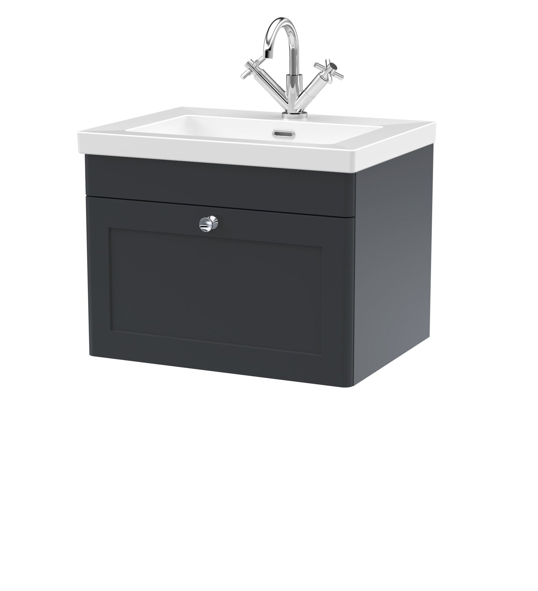 Nui Classique 600mm Wall Hung 1 - drawer Vanity With Basin - 1 Tap Hole Traditional Soft Black Fireclay 476x613x462mm - JJ Building Materials