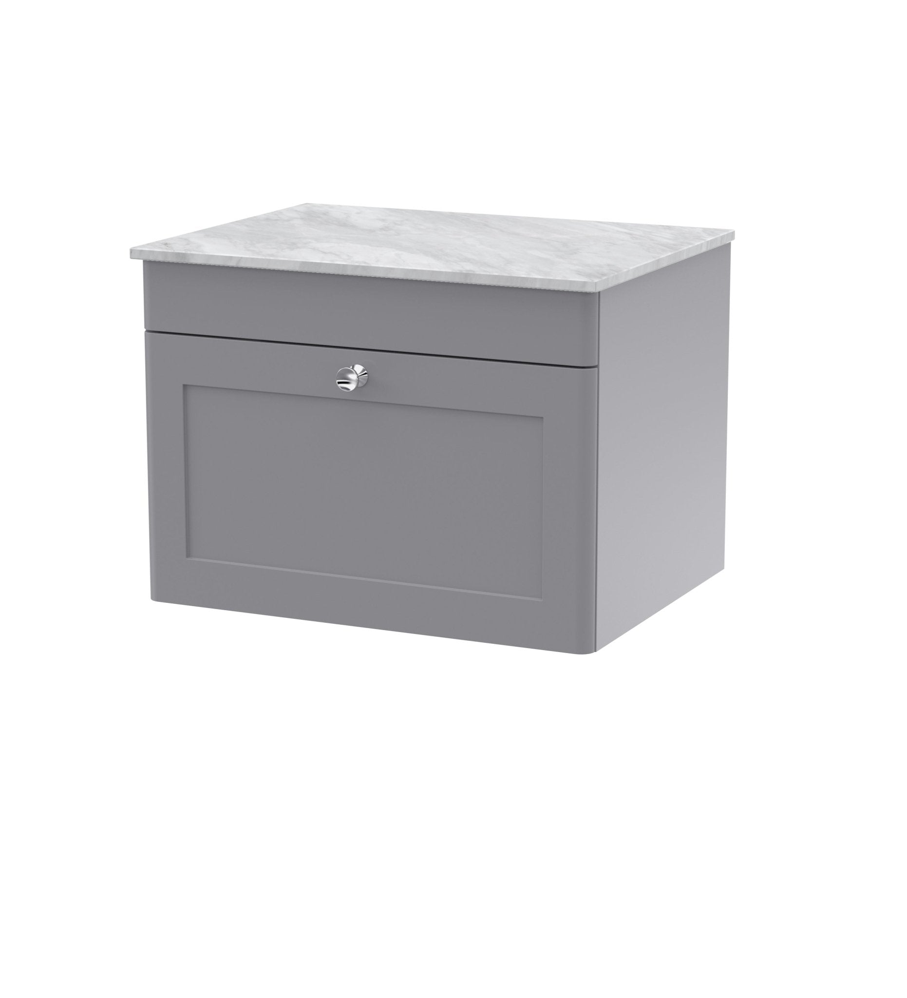 Nui Classique 600mm Wall Hung 1 - drawer Vanity With Marble Top Traditional Satin Grey Natural Marble 449x610x460mm - CLC294GMT - JJ Building Materials