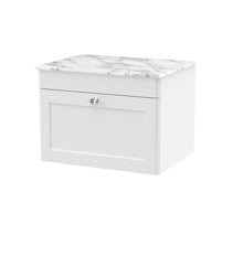 Nui Classique 600mm Wall Hung 1 - drawer Vanity With Marble Top Traditional Satin White Natural Marble 449x610x460mm - CLC194CMT - JJ Building Materials