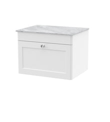 Nui Classique 600mm Wall Hung 1 - drawer Vanity With Marble Top Traditional Satin White Natural Marble 449x610x460mm - CLC194GMT - JJ Building Materials