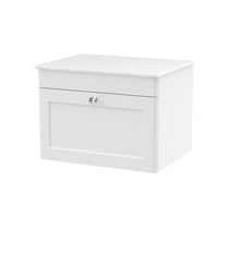 Nui Classique 600mm Wall Hung 1 - drawer Vanity With Marble Top Traditional Satin White Natural Marble 449x610x460mm - CLC194WMT - JJ Building Materials