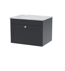 Nui Classique 600mm Wall Hung 1 - drawer Vanity With Marble Top Traditional Soft Black Natural Marble 449x610x460mm - CLC1494GMT - JJ Building Materials
