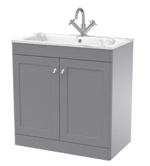 Nui Classique 800mm Floor Standing 2 - door Unit & Stone Basin 1th Traditional Satin Grey MFC Painted Matt,stone 816x810x470mm - CLC226Q - JJ Building Materials