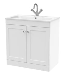 Nui Classique 800mm Floor Standing 2 - door Unit & Stone Basin 1th Traditional Satin White MFC Painted Matt,stone 816x810x470mm - CLC126P - JJ Building Materials