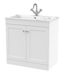 Nui Classique 800mm Floor Standing 2 - door Unit & Stone Basin 1th Traditional Satin White MFC Painted Matt,stone 816x810x470mm - CLC126Q - JJ Building Materials