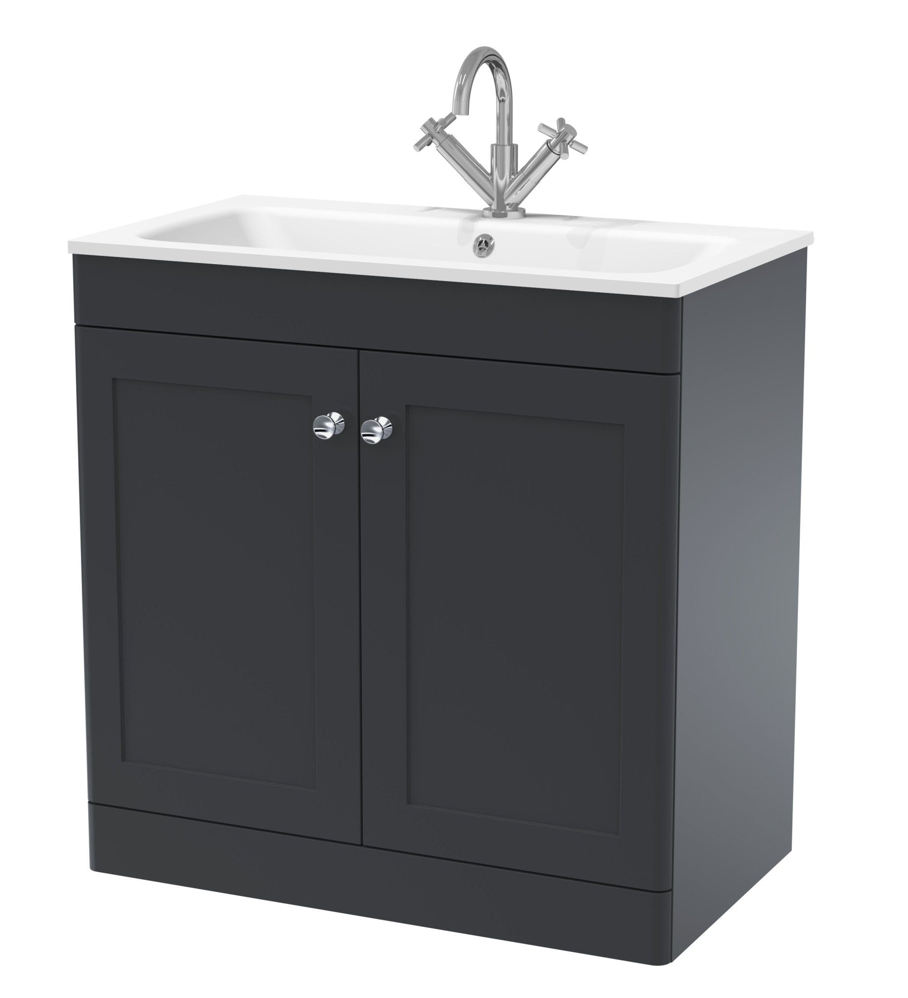 Nui Classique 800mm Floor Standing 2 - door Unit & Stone Basin 1th Traditional Soft Black MFC Painted Matt,stone 816x810x470mm - CLC1426P - JJ Building Materials