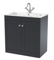 Nui Classique 800mm Floor Standing 2 - door Unit & Stone Basin 1th Traditional Soft Black MFC Painted Matt,stone 816x810x470mm - CLC1426Q - JJ Building Materials