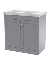 Nui Classique 800mm Floor Standing 2 Door Vanity & Basin 0th Traditional Satin Grey MFC Painted Matt 821x830x470mm - JJ Building Materials