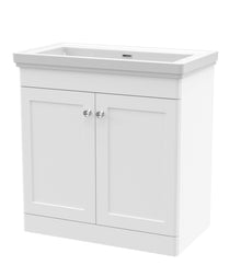 Nui Classique 800mm Floor Standing 2 Door Vanity & Basin 0th Traditional Satin White MFC Painted Matt 821x830x470mm - JJ Building Materials
