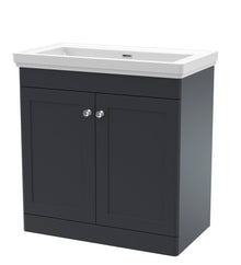Nui Classique 800mm Floor Standing 2 Door Vanity & Basin 0th Traditional Soft Black MFC Painted Matt 821x830x470mm - JJ Building Materials