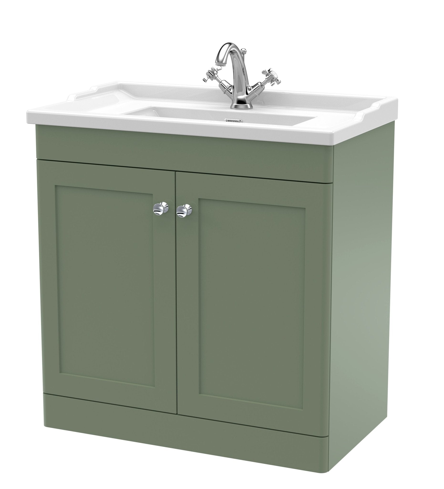 Nui Classique 800mm Floor Standing 2 Door Vanity & Basin 1th Traditional Satin Green MFC Painted Matt 858x820x480mm - JJ Building Materials