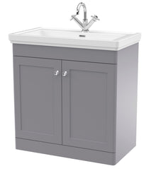 Nui Classique 800mm Floor Standing 2 - door Vanity & Basin 1th Traditional Satin Grey MFC Painted Matt 865x830x470mm - JJ Building Materials