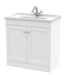 Nui Classique 800mm Floor Standing 2 Door Vanity & Basin 1th Traditional Satin White MFC Painted Matt 858x820x480mm - JJ Building Materials